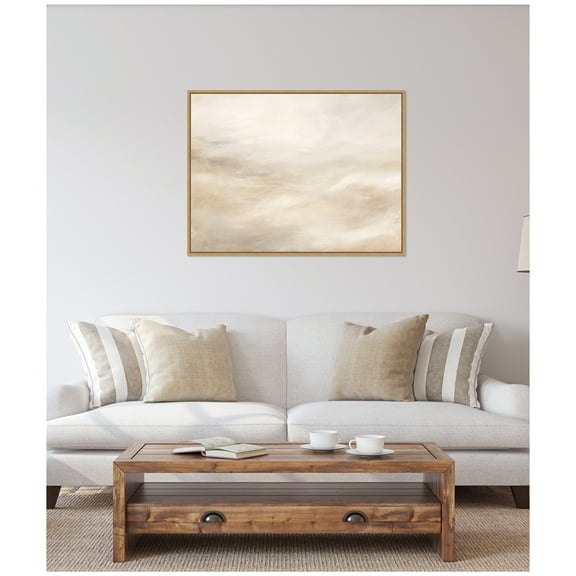 Kate and Laurel Tonal Abstract Textural White and Beige Light Natural Neutrals Horizontal Framed Canvas Wall Art by The Creative Bunch Studio 42 x 32 Sylvie Natural, Modern, Abstract Art for Wall