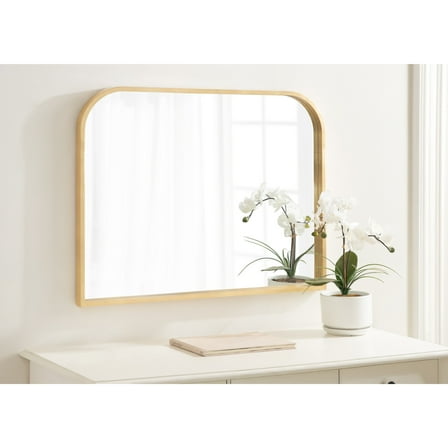 Kate and Laurel Travis Modern Wide Basket Arch Wall Mirror, 36 x 28, Gold, Decorative Wide Arched Bathroom Mirror for Over Sink or for Use as Living Room Wall Decor Accent