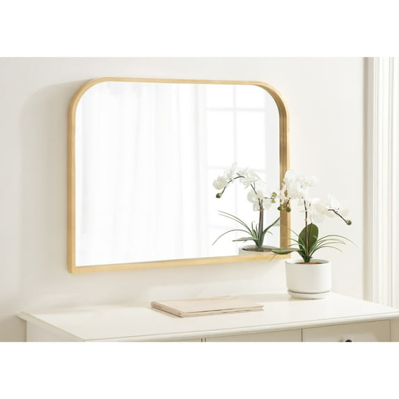Kate and Laurel Travis Modern Wide Basket Arch Wall Mirror, 36 x 28, Gold, Decorative Wide Arched Bathroom Mirror for Over Sink or for Use as Living Room Wall Decor Accent