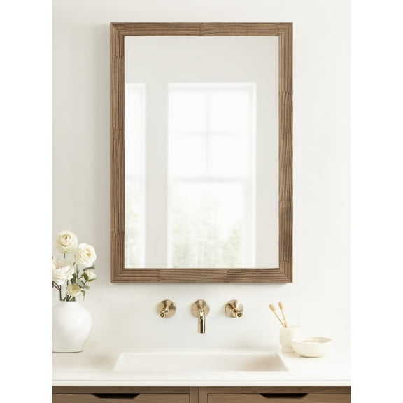 Kate and Laurel Travon Traditional Framed Rectangle Bathroom Vanity Mirror, 28 x 40, Brown, Farmhouse Rectangular Large Bathroom Mirror for Over Sink or for Use as Entryway or Living Room Decor