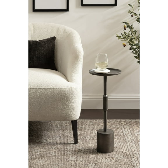 Kate and Laurel Truxton Modern Round Metal Drink Table, 9 x 9 x 22, Graphite, Industrial Cast Aluminum Pedestal Table for Use as Indoor Plant Stand or Living Room Decor