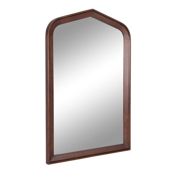 Kate and Laurel Tudor Traditional Wooden Arch Wall Mirror, 24 x 36, Walnut Brown, Vintage Arched Hanging Mirror with Pointed Arch and Pieced Wood Frame