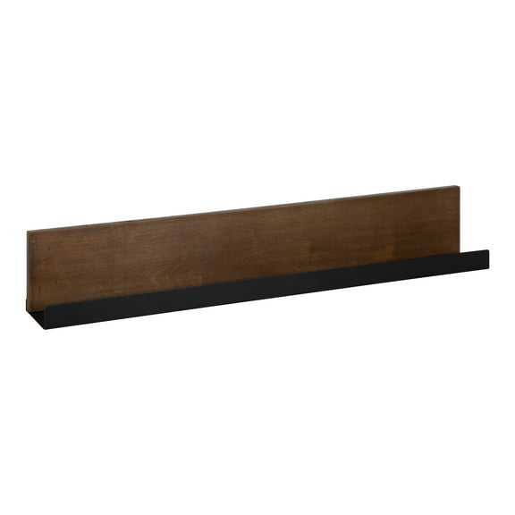 Kate and Laurel Ubbard Decorative Floating Wall Shelf, 30 x 4, Walnut Brown and Black, Hanging Wood and Metal Photo Ledge for Art and Picture Frames with Front Lip