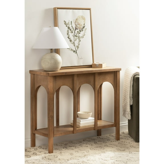 Kate and Laurel Ulla Modern Tiered Rectangle Console Table, 36 x 13 x 30, Rustic Brown, Transitional Two-Tier Wood Arched Entryway Table with Storage for Behind Couch Home Decor Option