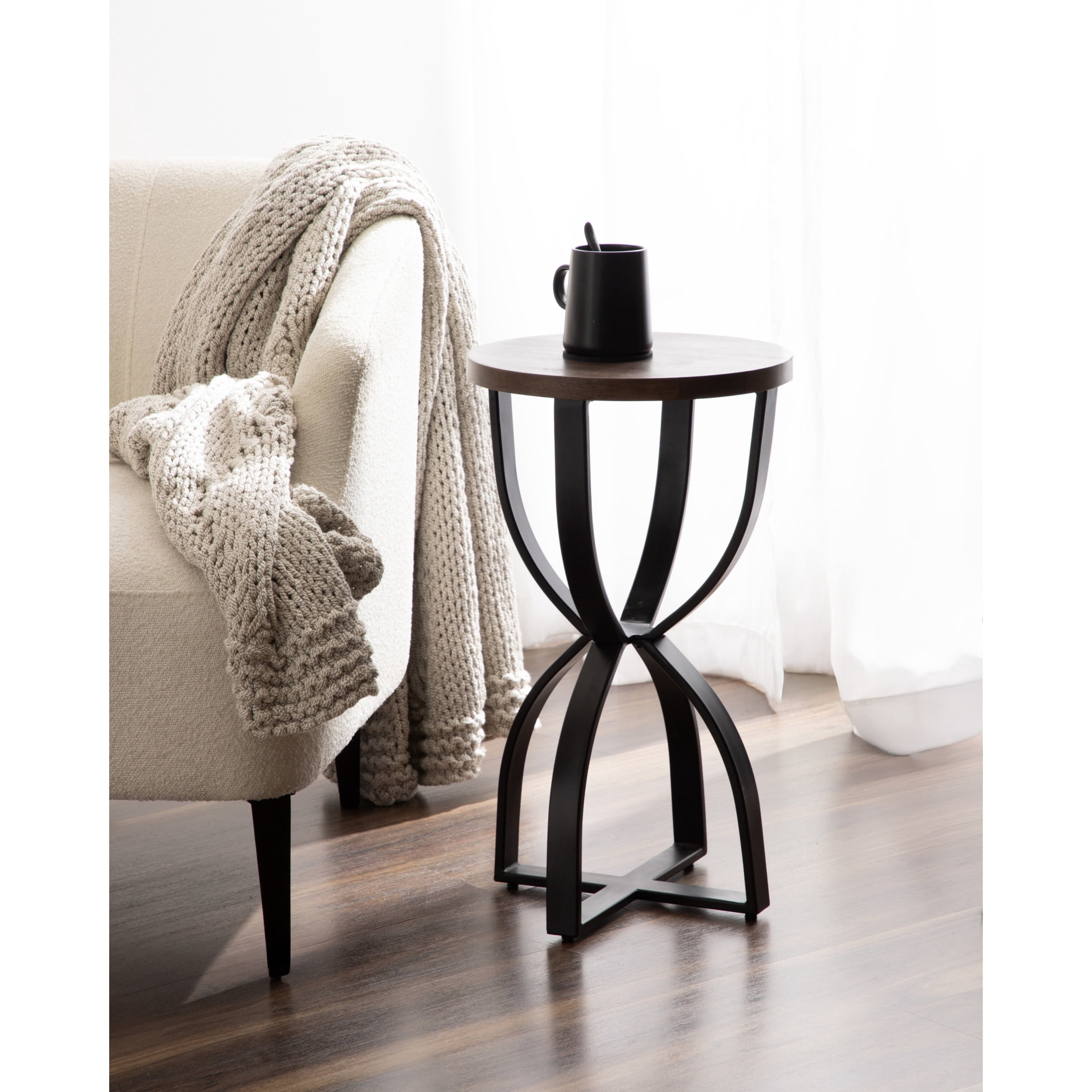 Kate and Laurel Ullot Modern Wood and Metal Round Side Table, 14 x 14 x ...