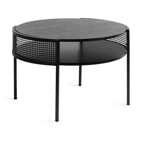 Kate and Laurel Urso Modern Tiered Round Coffee Table, 26 x 25 x 18, Black, Transitional Two-Tier Circle Living Room Table with Storage and Metal Mesh Construction