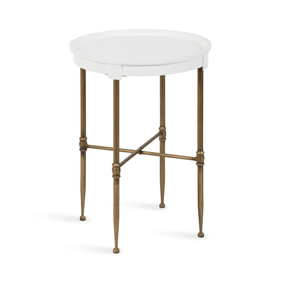 Kate and Laurel Valdi Modern Round Side Table, 19 x 26, White and Antique Gold, Glam Circle End Table with Geometric Metal Base and Raised Edge Tabletop
