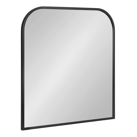 Kate and Laurel Valenti Contemporary Metal Wide Arched Wall Mirror, 28 x 30, Black, Sophisticated Modern Transitional Round Arch Mirror with Narrow Frame
