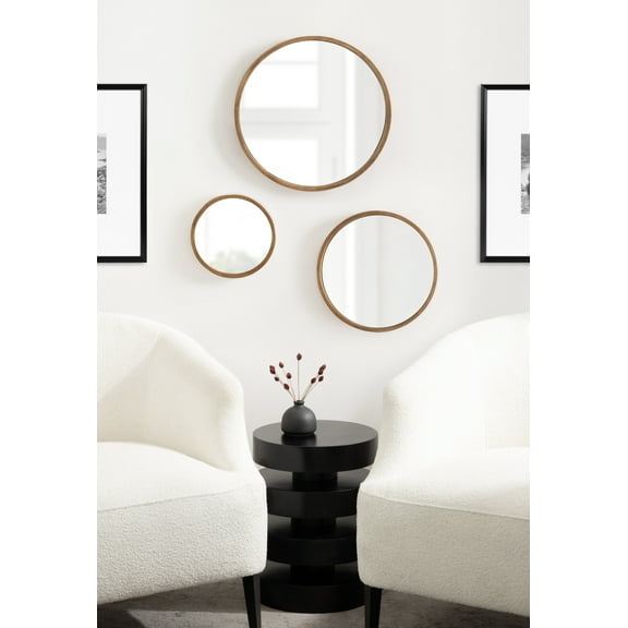 Kate and Laurel Valenti Modern Wooden Round Wall Mirror Set, Set of 3, Varying Sizes, Natural Rustic, Decorative Three-Piece Circle Mirror Set for Use as Bathroom Mirror Decor or Gallery Wall Mirrors