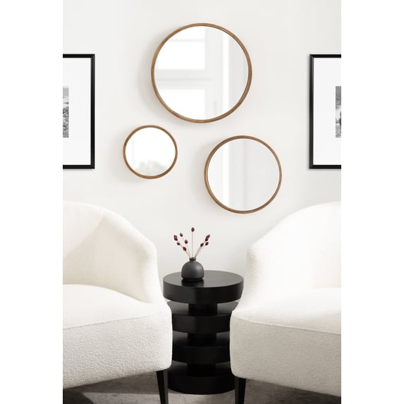 Kate and Laurel Valenti Modern Wooden Round Wall Mirror Set, Set of 3, Varying Sizes, Natural Rustic, Decorative Three-Piece Circle Mirror Set for Use as Bathroom Mirror Decor or Gallery Wall Mirrors