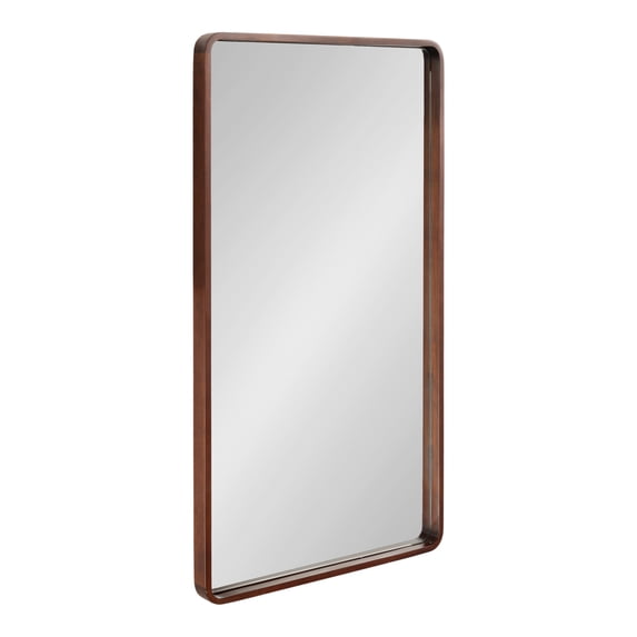 Kate and Laurel Valenti Transitional Rounded Rectangle Wooden Wall Mirror, 20 x 36, Walnut Brown, Sophisticated Modern Transitional Round Rectangular Mirror with Narrow Frame