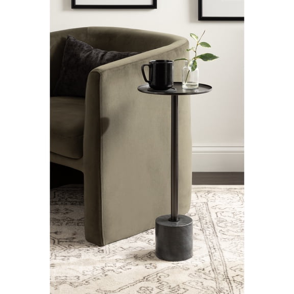 Kate and Laurel Vanora Modern Metal and Marble Drink Table, 10 x 10 x 24, Gunmetal and Black Marble, Transitional Round Mini Table with Natural Marble Base for Plant Stand Indoors or Bathtub Accent