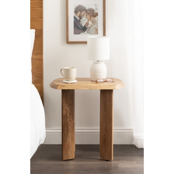 Kate and Laurel Vaux Modern Mango Wood Rectangular Side Table, 22 x 14 x 22, Natural Wood, Transitional Rectangle End Table with Angled Tabletop Edge for Bedroom Nightstand or Indoor Plant Stand