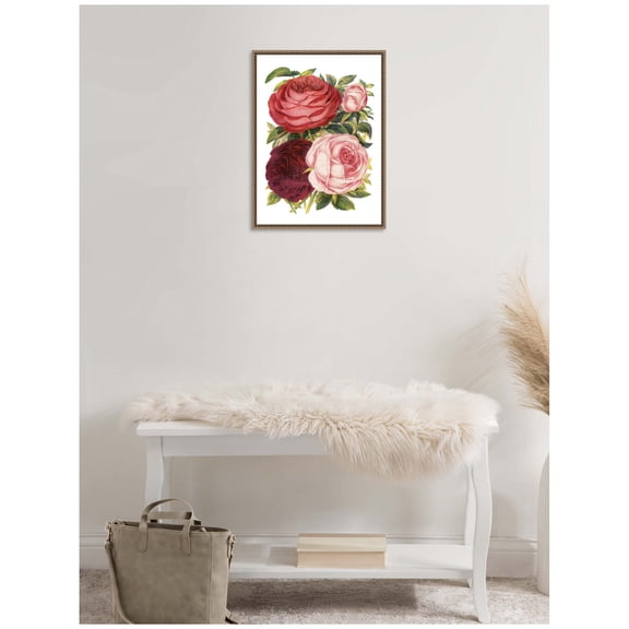 Kate and Laurel Victorian Flowers Framed Canvas Wall Art by The Creative Bunch Studio 18 x 24 Sylvie Beaded Dark Gold, Traditional, Flowers, Nature Art for Wall Decor, Living Room, Bedroom