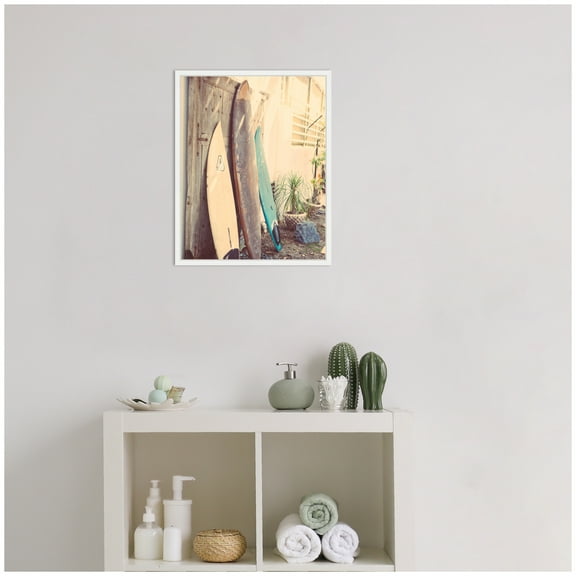 Kate and Laurel Vintage Retro Beach Surfboards Framed Canvas Wall Art by Saint and Sailor Studios 16 x 20 Sylvie White, Vintage, Beach Art for Wall Decor, Living Room Bedroom