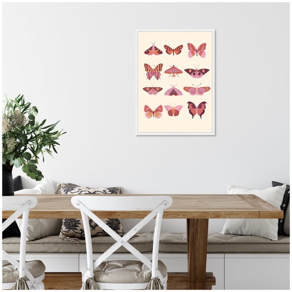 Kate and Laurel Vintage Retro Boho Butterflies Framed Canvas Wall Art  by Honey Island Studio 18 x 24 Sylvie White, Bohemian Boho, Animals Art for Wall Decor, Living Room, Bedroom