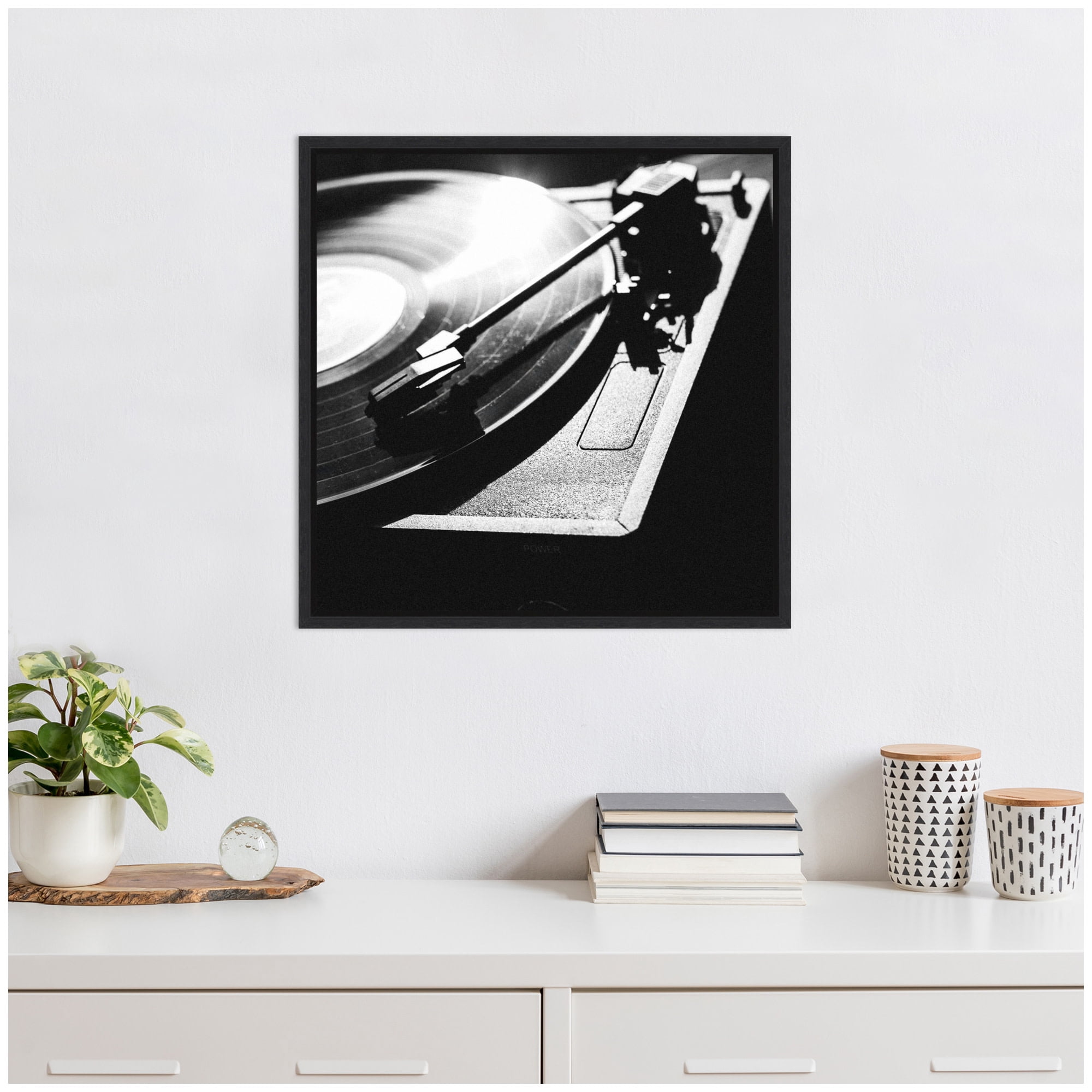 Kate and Laurel Vinyl Record Player Framed Canvas Wall Art by