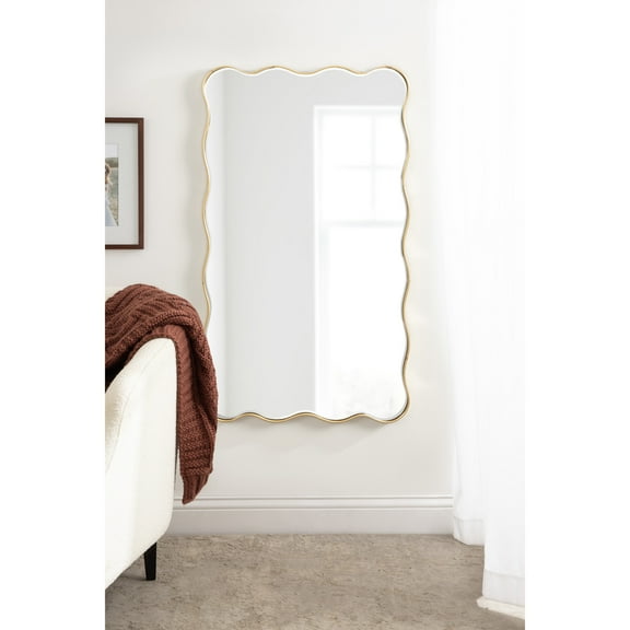 Kate and Laurel Viona Modern Scalloped Rectangle Panel Mirror, 24 x 42, Gold, Decorative Wavy Full-Body Mirror with Unique Rippled Edge for Use as Entryway Wall Decor