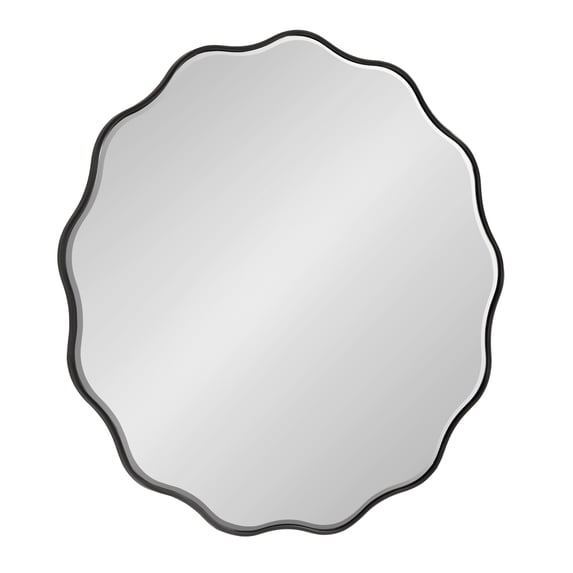 Kate and Laurel Viona Modern Scalloped Round Mirror, 32 Inch Diameter, Black, Decorative Wavy Circle Mirror with Unique Rippled Edge for Use as Bathroom Vanity Mirror