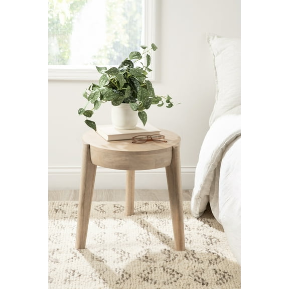 Kate and Laurel Vola Round Wood Side Table, 17 x 17 x 18, Natural Wood, Transitional End Table for Use as Bedside Nightstand, Living Room Ottoman, or Bedroom Vanity Stool