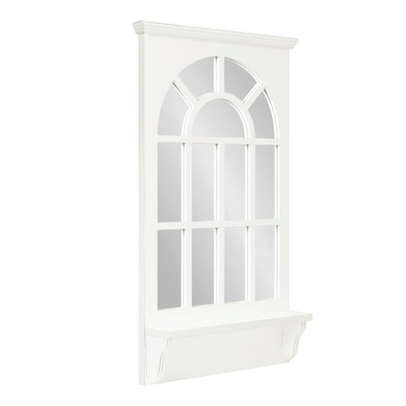 Kate and Laurel Wallhaus Traditional Arched Mirror with Functional Shelf, 21 x 36, White, Coastal Decorative Wooden Wall Mirror with Windowpane Design and Small Display Shelf