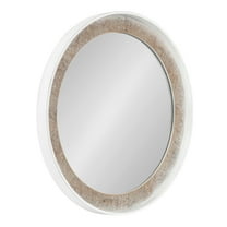 Kate and Laurel Warbrook Rustic Round Wall Mirror, 26 Inch Diameter, Rustic Brown and White, Coastal Circle Mirror with Distressed Frame Detailing and Textured Wooden Inlay