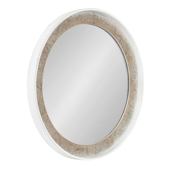 Kate and Laurel Warbrook Rustic Round Wall Mirror, 26 Inch Diameter, Rustic Brown and White, Coastal Circle Mirror with Distressed Frame Detailing and Textured Wooden Inlay