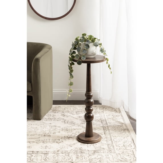 Kate and Laurel Wegner Traditional Wooden Round Drink Table, 12 x 12 x 30, Brown, Elegant and Durable Mango Wood Pedestal Table for Use as Indoor Plant Stand or Useful Living Room Decor