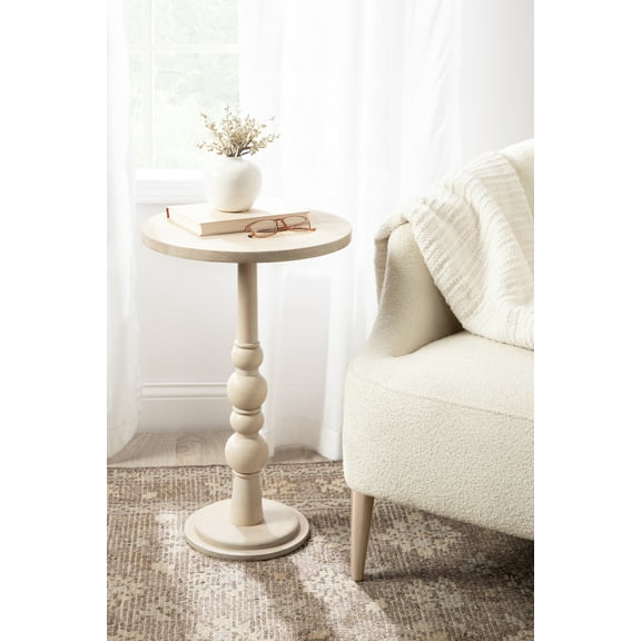 Kate and Laurel Wegner Traditional Wooden Round Side Table, 16 x 26, Whitewash, Elegant and Durable Pedestal Table for Use as Living Room End Table, Plant Stand, or Bedroom Nightstand