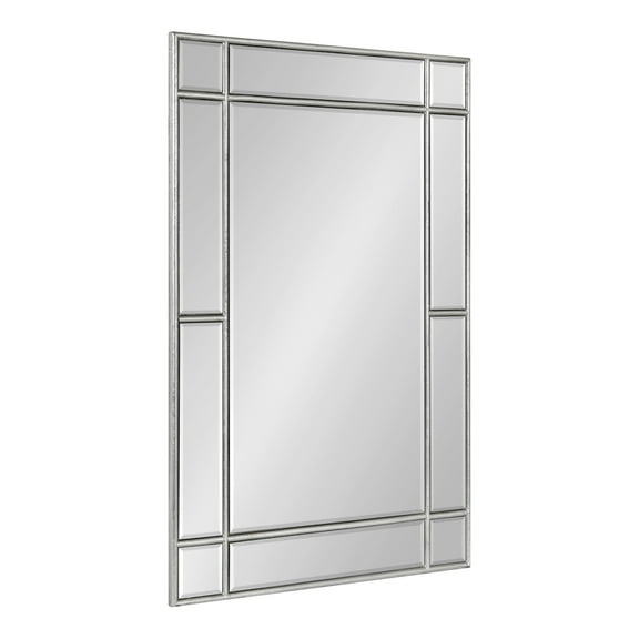 Kate and Laurel Westgate Transitional Windowpane Rectangle Wall Mirror, 20 x 30, Silver, Sophisticated Glam Rectangular Mirror for Wall Decor with Slight Bevel and Unique Overlay