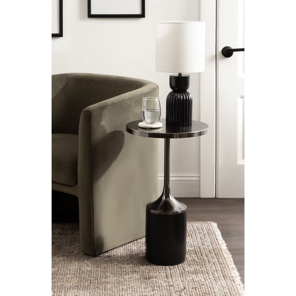 Kate and Laurel Whelan Modern Metal Round Side Table, 14 x 14 x 24, Gunmetal and Black, Transitional Sculptural Indoor Plant Stand for Living Room End Table or Bedroom Nightstand