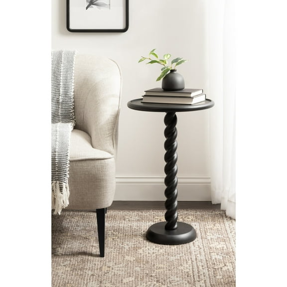 Kate and Laurel Willoughby Modern Wooden Spiraled Round Side Table, 15 x 15 x 24, Black, Accent Pedestal End Table with Turned Base for Use as Indoor Plant Stand or Bedroom Nightstand Option