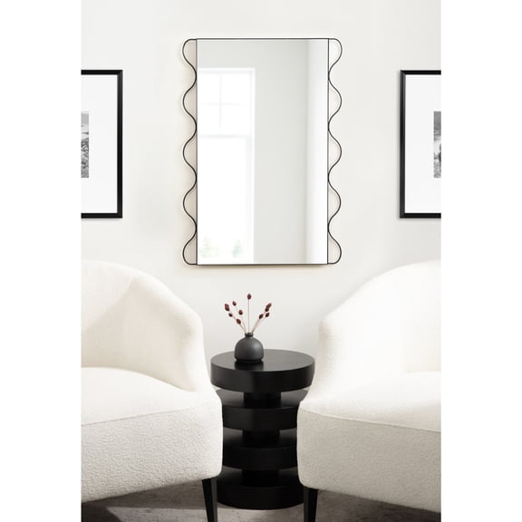 Kate and Laurel Wriggle Modern Scalloped Rectangle Mirror, 24 x 36, Black, Decorative Wavy Mirror with Unique Rippled Edge for Use as Contemporary Bathroom Vanity Mirror