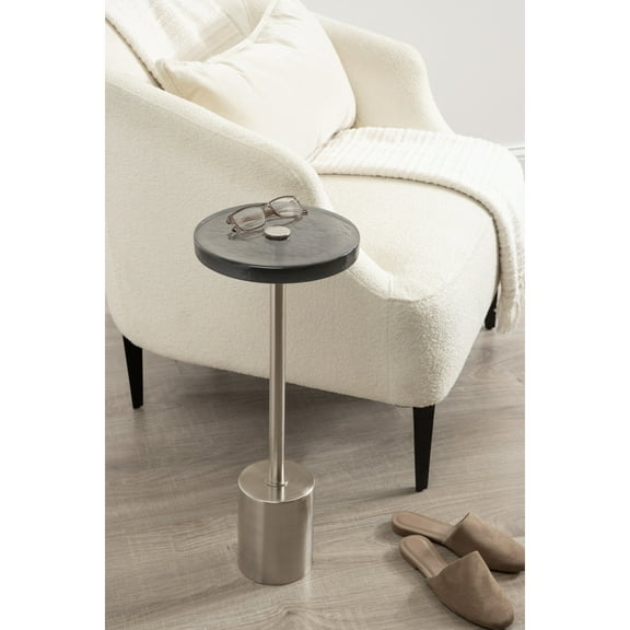 Kate and Laurel Xyler Modern Round Metal and Glass Drink Table, 10 x 10 x 24, Gray Glass and Silver, Decorative Plant Pedestal Table for Use as Indoor Plant Stand or Small Bathtub Table