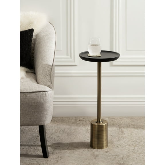 Kate and Laurel Xyler Round Wood and Metal Drink Table, 10 x 10 x 24, Black and Antique Brass, Transitional Pedestal Table for Use as Indoor Plant Stand or Living Room Martini Table