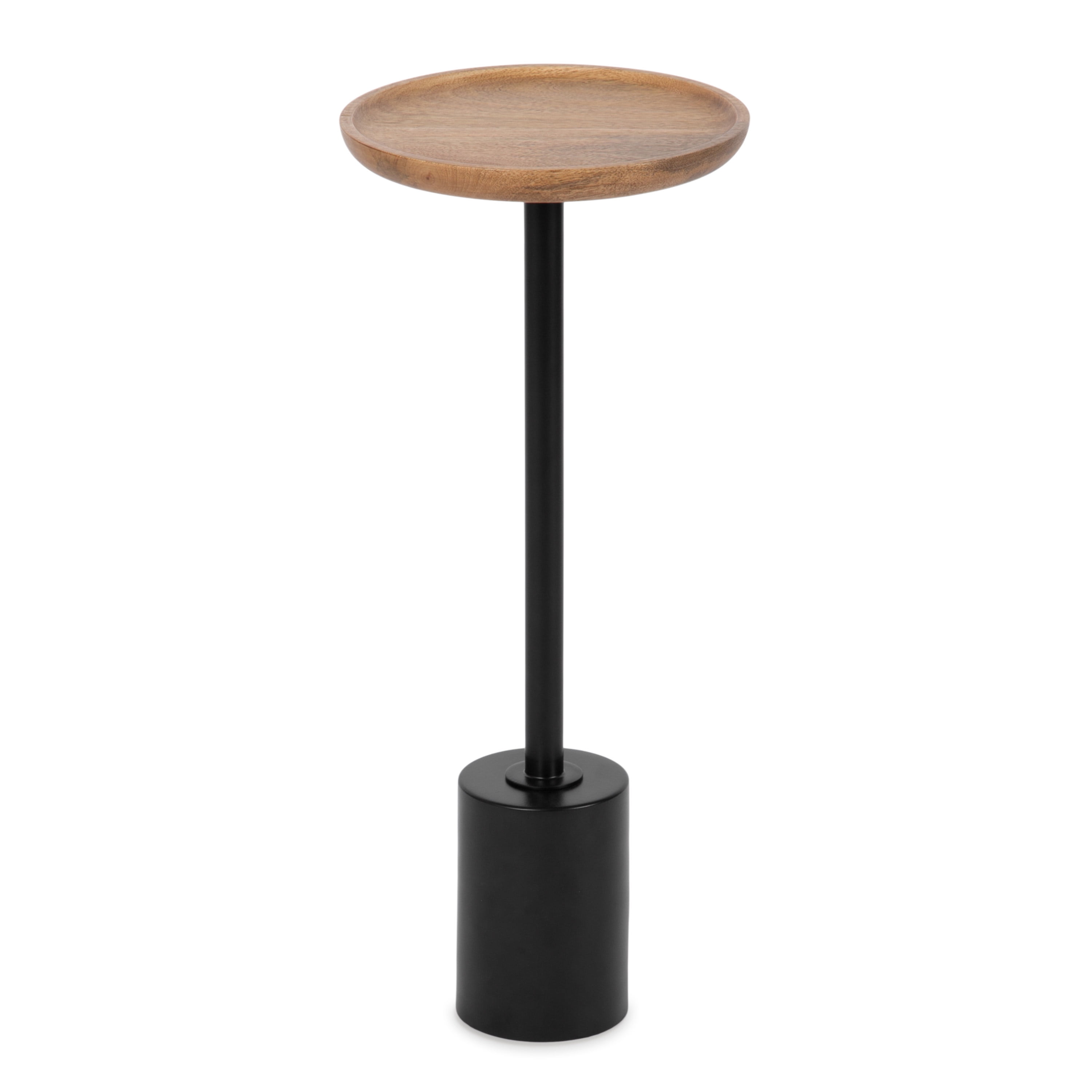 Xyler Round Natural Brown Wood and Black Metal Drink Table