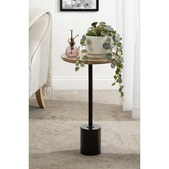 Kate and Laurel Xyler Wood and Metal Round Side Table, 14 x 14 x 24, Natural Wood and Black, Transitional Pedestal Table for Use as Indoor Plant Stand or Bedroom Nightstand Decor
