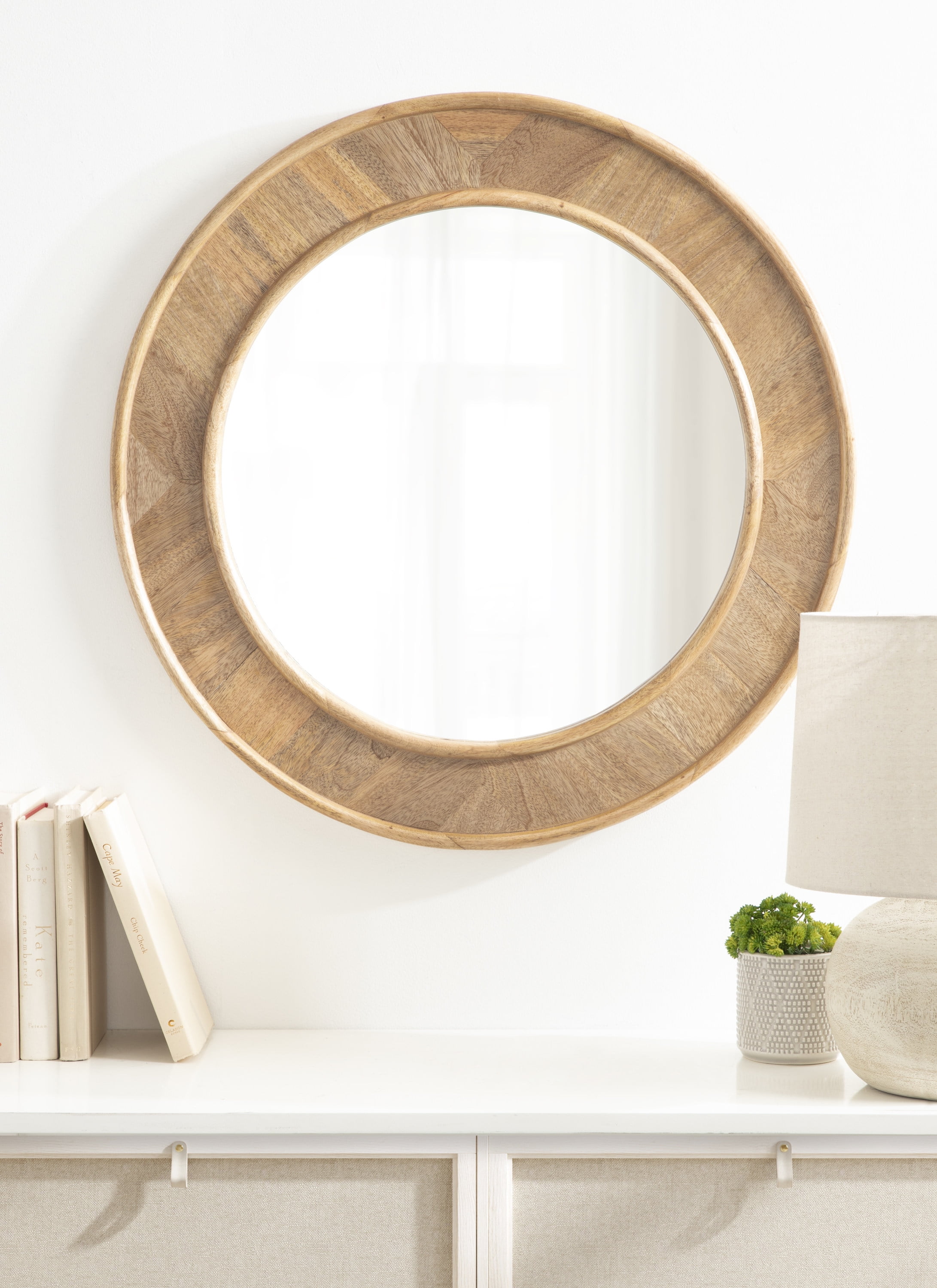 28" Natural Brown Mango Wood Round Wall Mirror