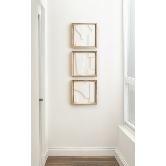 Kate and Laurel Yukiah Modern Geometric Wooden Wall Art Set, Set of 3, White and Natural Wood, Transitional Decorative Sculptural Wood Plaque Art Collection for Wall Decor