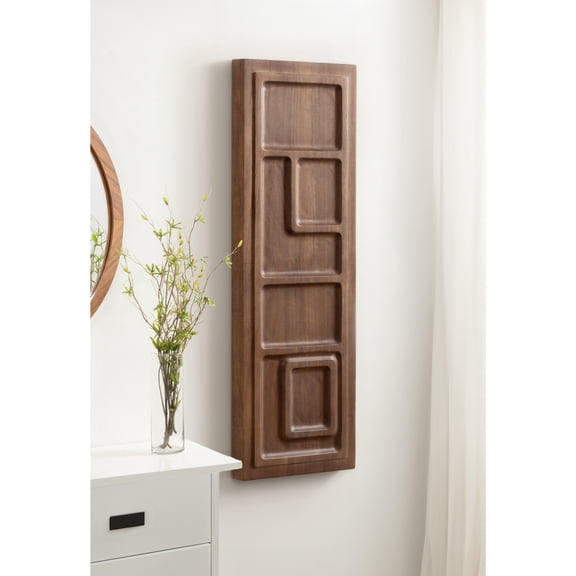 Kate and Laurel Yuvan Decorative Carved Wall Art Plaque, 13 x 36, Walnut Brown, Modern Hand Carved Dimensional Art Panel for Solid Wood Wall Decor for Home Design