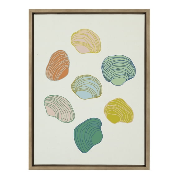 Kate and Laurel x Alicia Schultz Collaboration Found Framed Linen Textured Canvas Wall Art by Alicia Schultz, 18x24 Gold, Colorful Beachy Shell Art for Wall