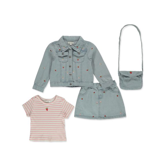 Kate Mack Girls' 4-Piece Embroidered Denim Skirt Set Outfit Color: denim blue Size: 6x