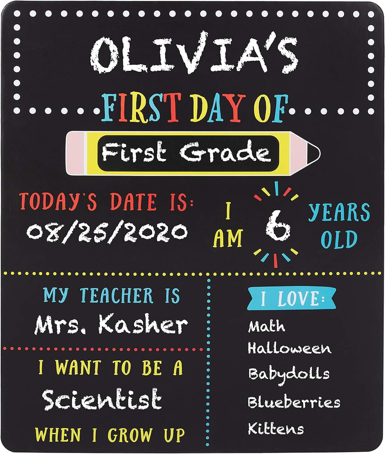 Double-Sided Reversible School Chalkboard Sign with Crayon Design