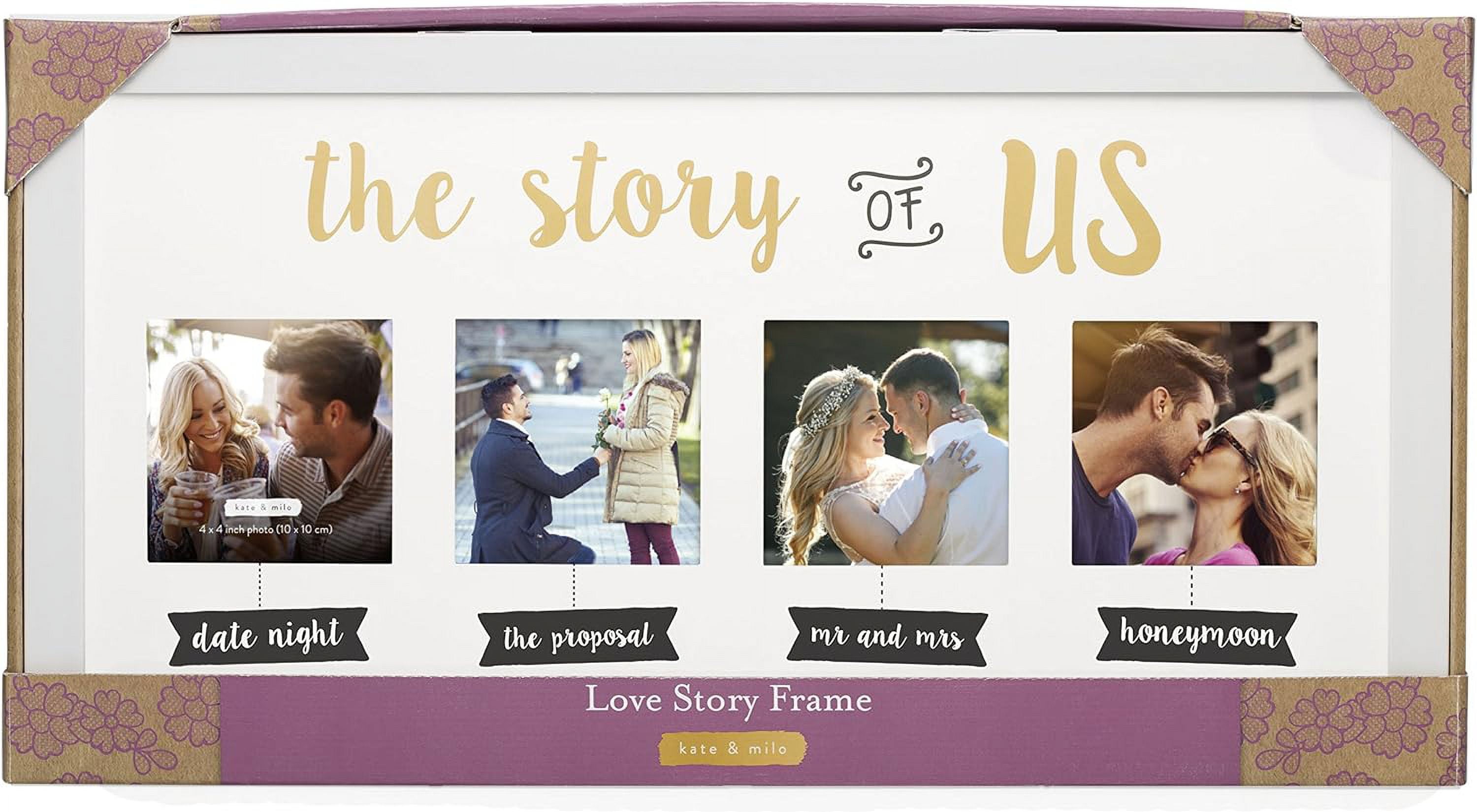 Kate & Milo ?The Story of Us? Wedding Collage Picture Frame, Our Love Story Keepsake, Engagement, Bridal Shower or Wedding Gift for Couple, White