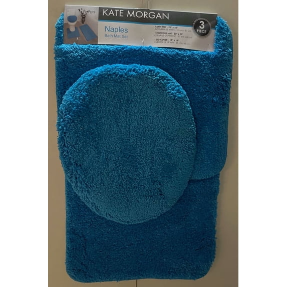 Kate Morgan 3 Piece Heavy Quality Plush Bath Rug, Contour Rug and Lid Cover Set, Blue