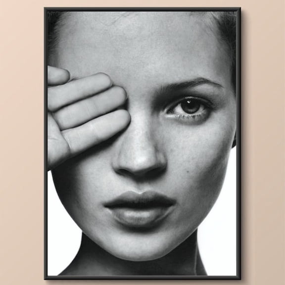 Kate Moss Black & White Photo Print | Fashion Icon Poster with Covered Eye |, Unframed Paper Poster 16x20in