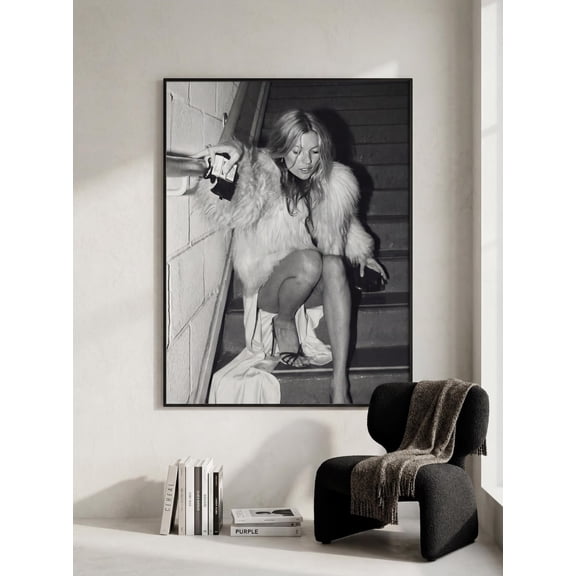 Kate Moss Iconic 90s Fashion Photography Black and White Editorial Art, Unframed Canvas