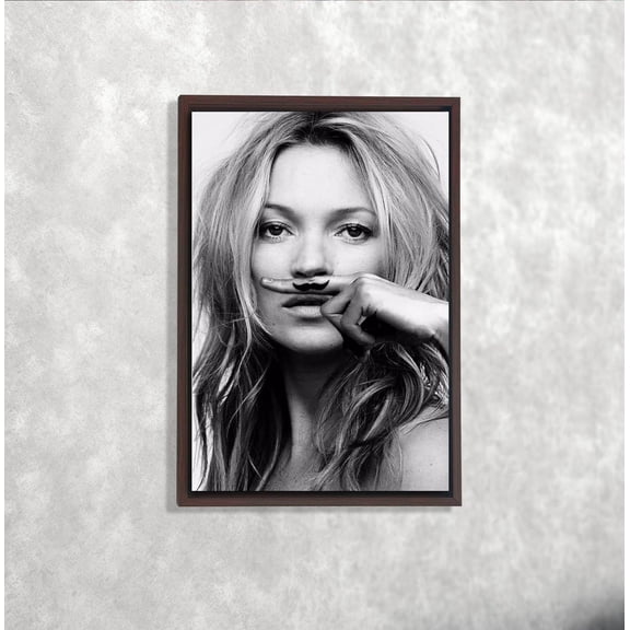 Kate Moss Wall Art, Black And White Portrait, Modern Pop Art Poster, Iconic Fashion Wall Decor, Kate Moss Mustache Poster Poster Home Decor, 16x24 UNFRAMED