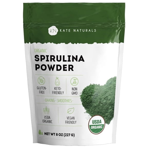 Kate Naturals Organic Spirulina Powder, Non-GMO, 8oz