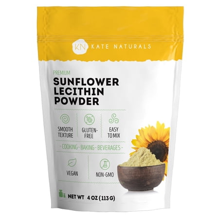 Kate Naturals Sunflower Lecithin Powder, Non-GMO, Lecithin Supplement for Baking, Cooking, Bread & Gummies, Soy Lecithin Alternative, 4oz